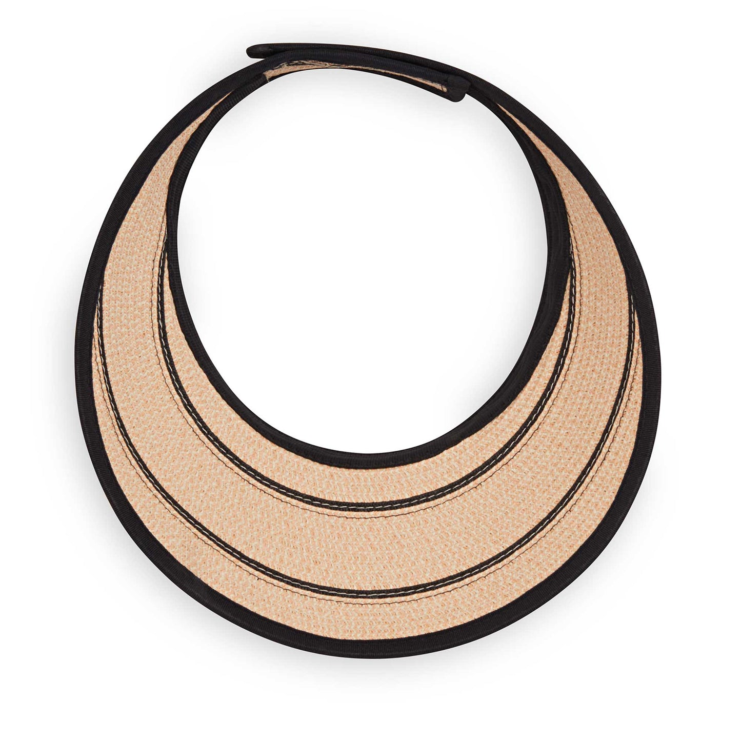 Bottom view of Wallaroo's packable Petite Savannah Visor, Camel/Black Stripes