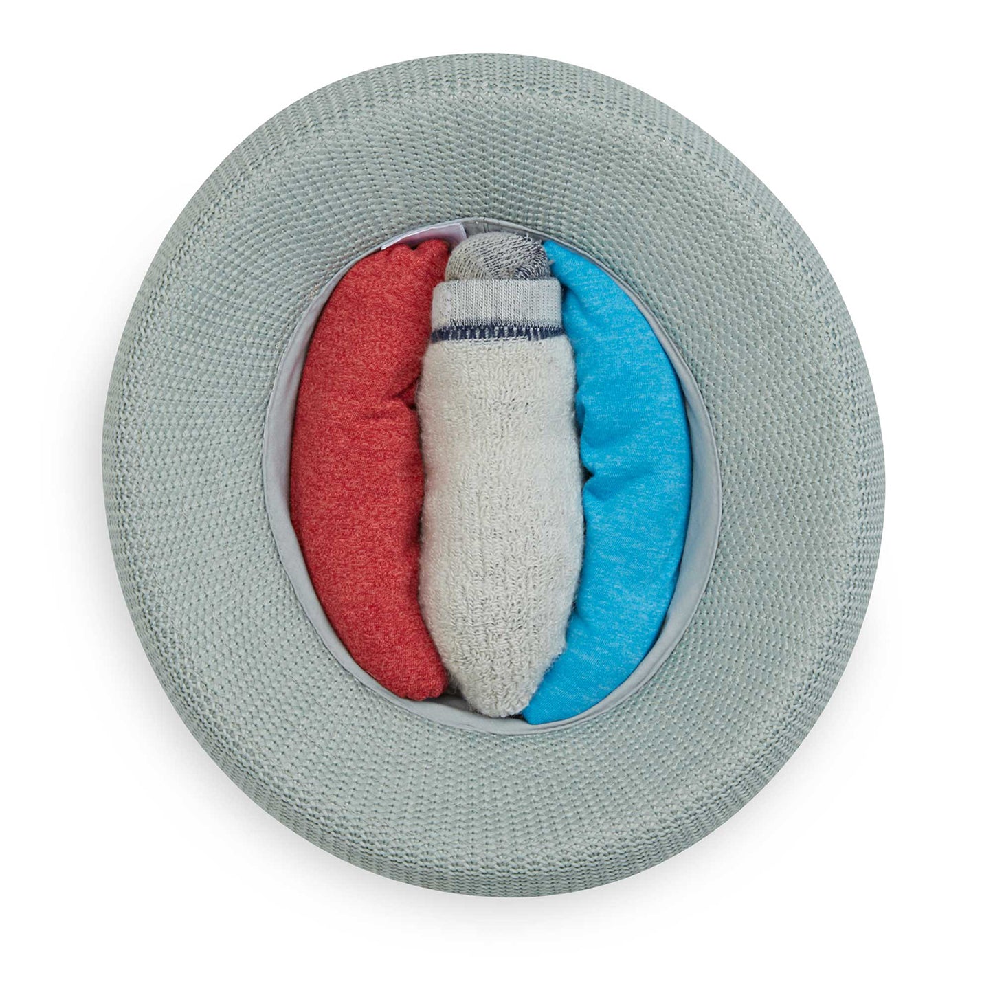 Packing view of Women's Victoria poly-straw hat in seafoam color.