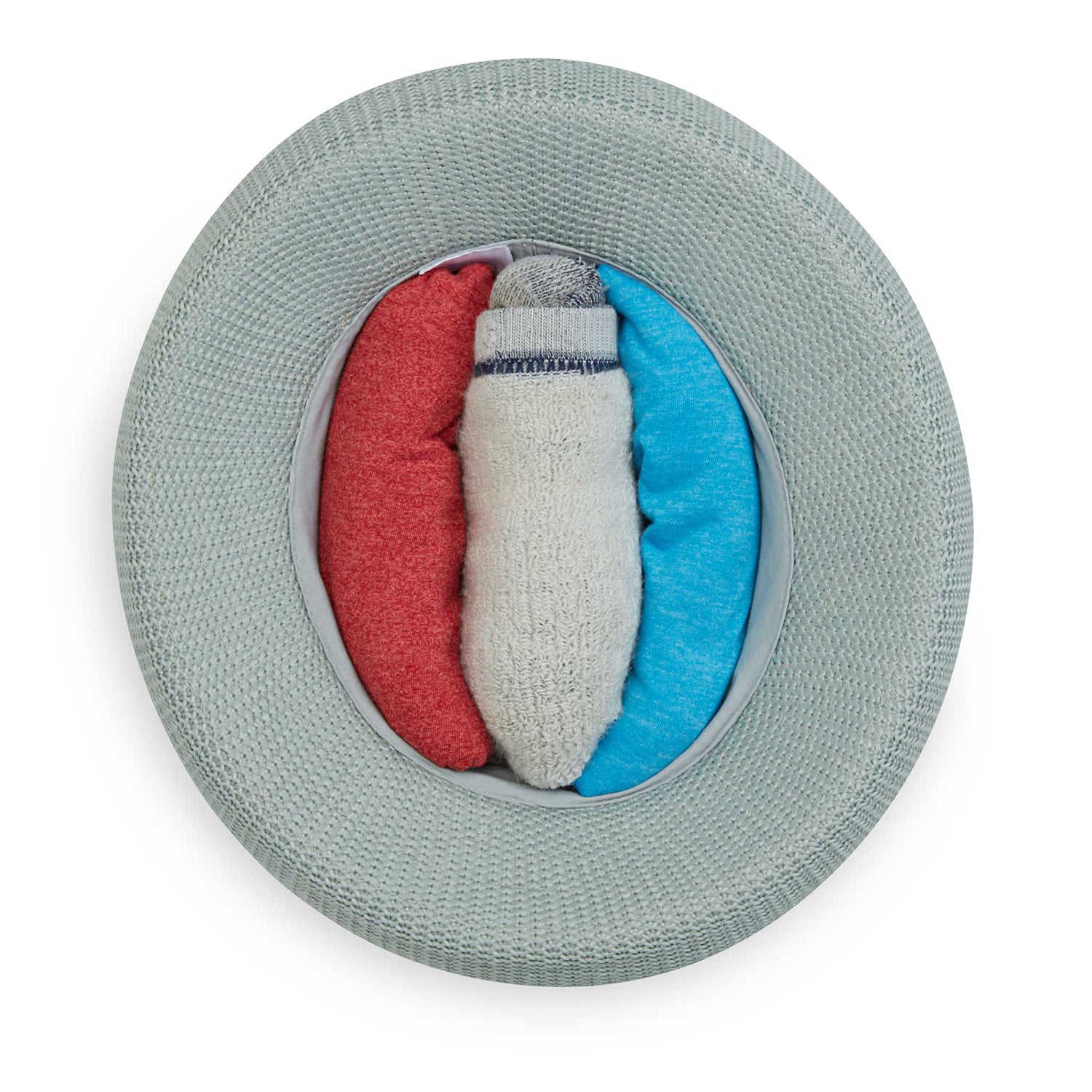 Packing view of Women's Victoria poly-straw hat in seafoam color.