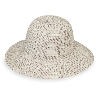 Ladies' packable big wide brim Scrunchie UPF sun hat in natural/brown by Wallaroo