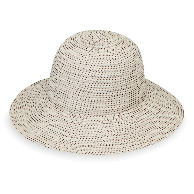 Packable wide brim Scrunchie UPF sun hat in natural/brown by Wallaroo