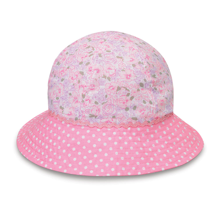 Children's adjustable bucket style sun hat, made with UPF 50 material, Pink Roses