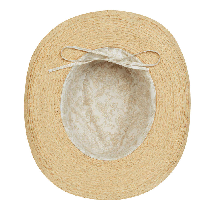 Quinn straw sun beach hat by Wallaroo, showcasing a cotton lining and adjustable drawstring, Ivory