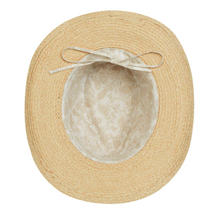 Quinn straw sun beach hat by Wallaroo, showcasing a cotton lining and adjustable drawstring. 