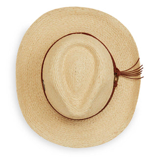 Quinn straw sun beach hat by Wallaroo, featuring a fedora crown and UPF 50+ rating