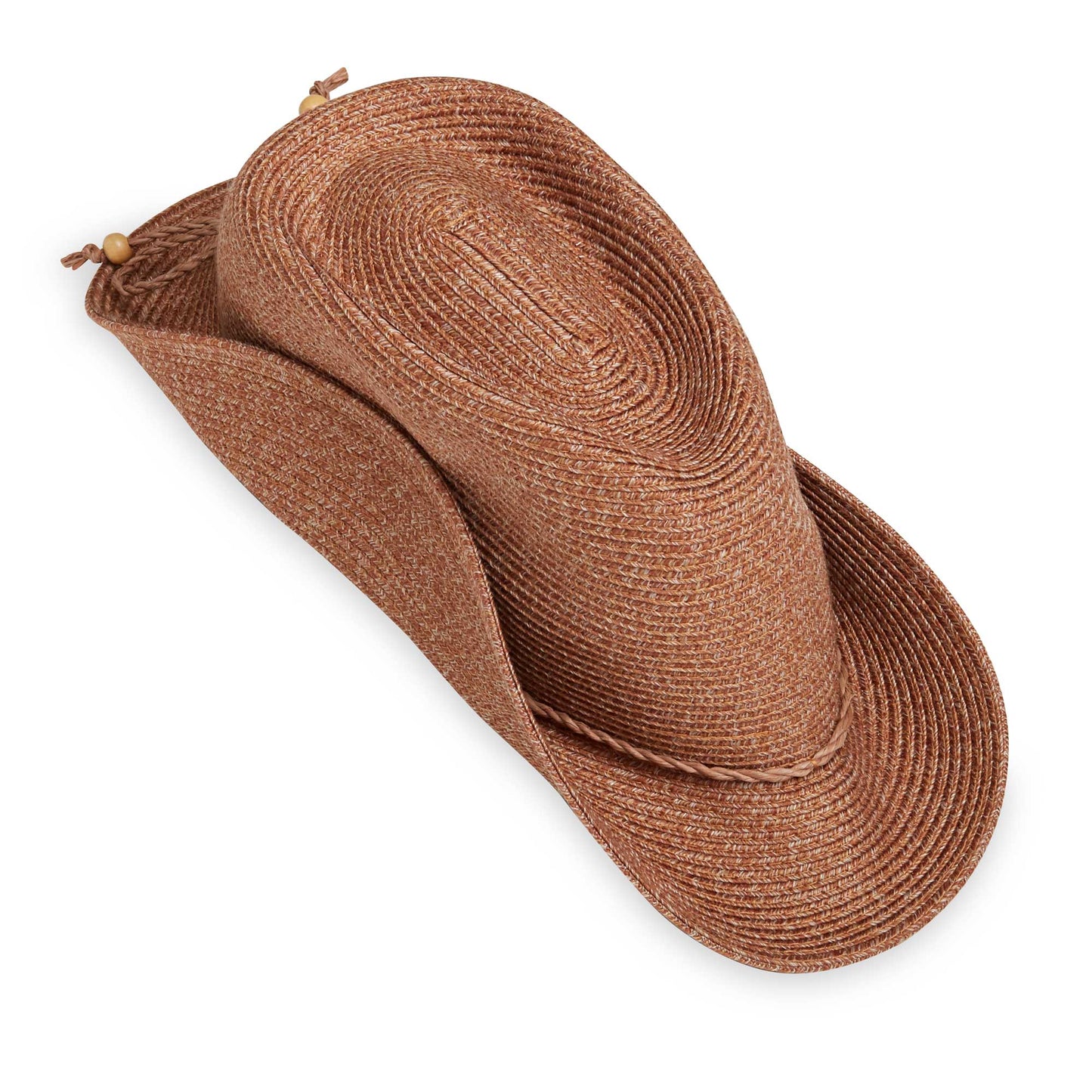 Taco fold packing of women's Rio fedora travel sun hat, Cinnamon