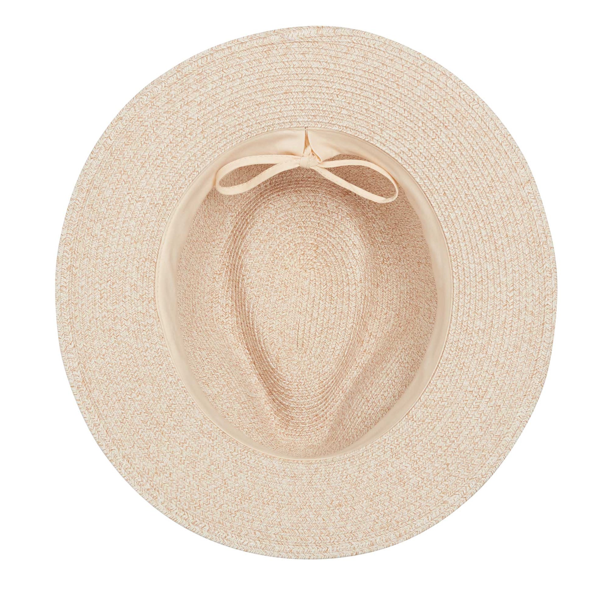 Inside of women's Rio fedora travel sun hat, White/Beige