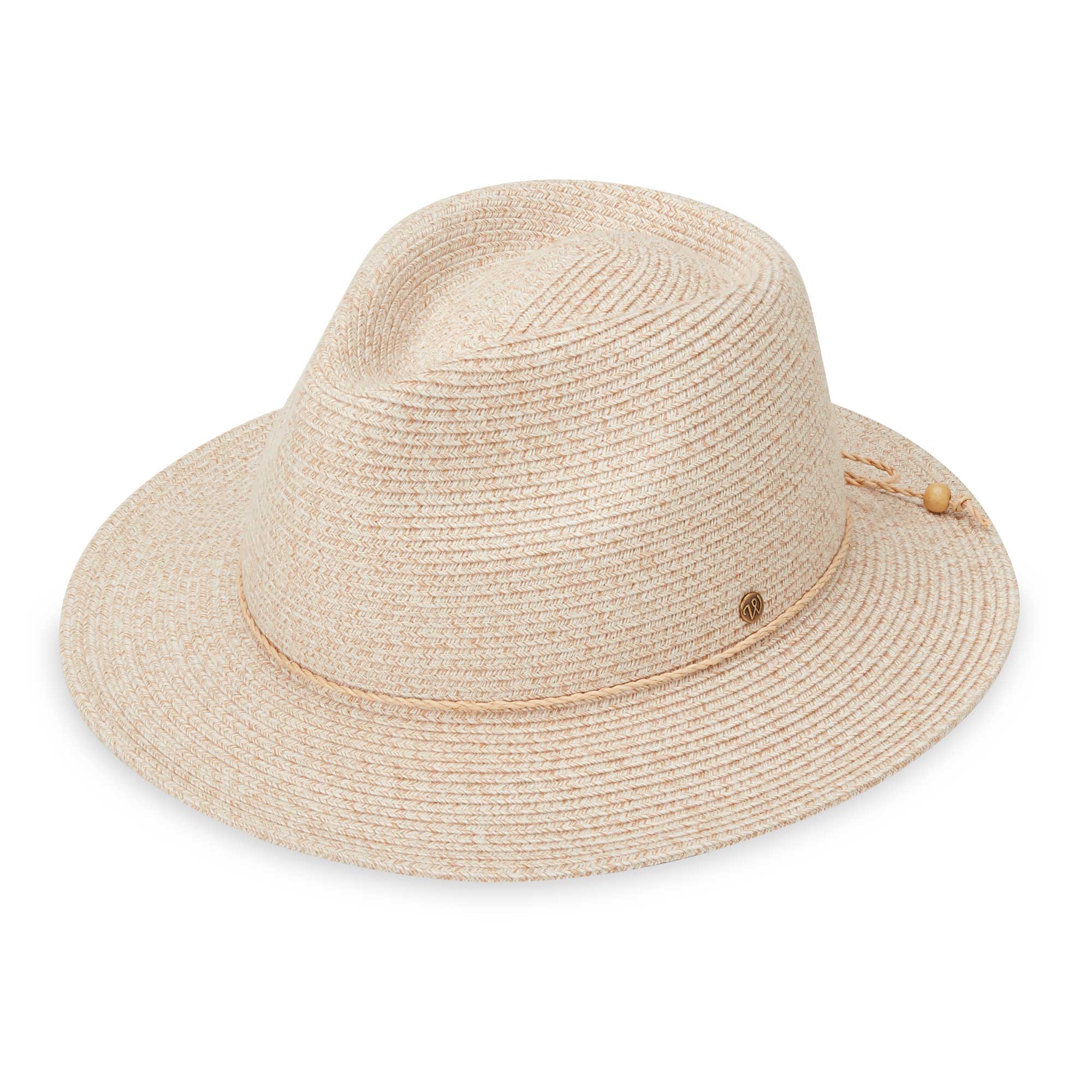 Front of women's Rio fedora travel sun hat, White/Beige