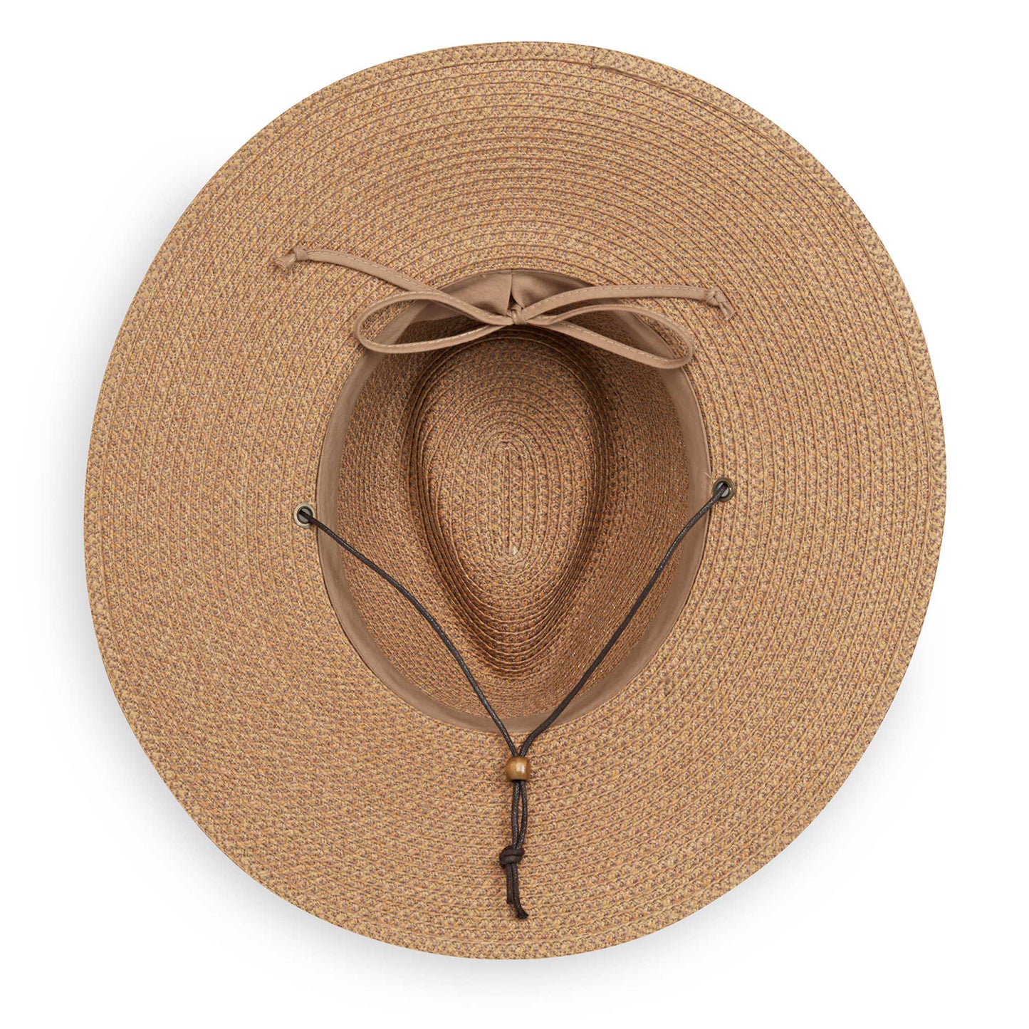 Inside view of Sanibel UPF 50+ fedora for women, camel