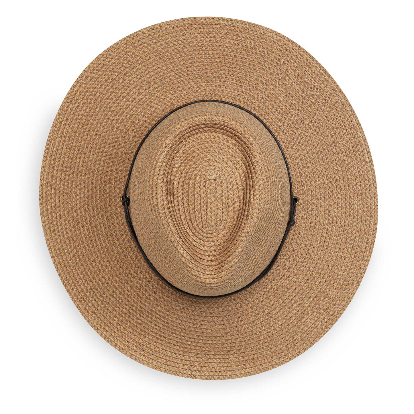 Top view of Sanibel UPF 50+ fedora for women, camel