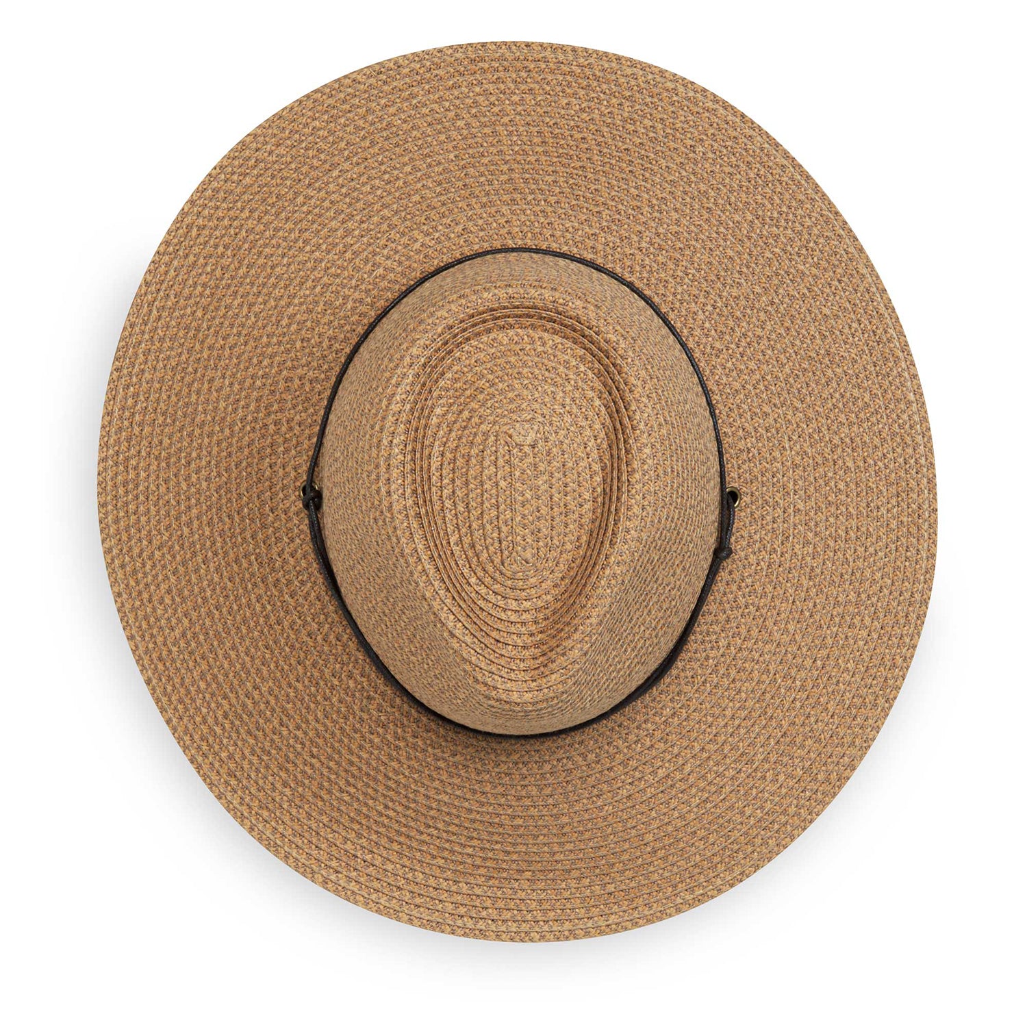 Top view of Sanibel UPF 50+ fedora for women, camel