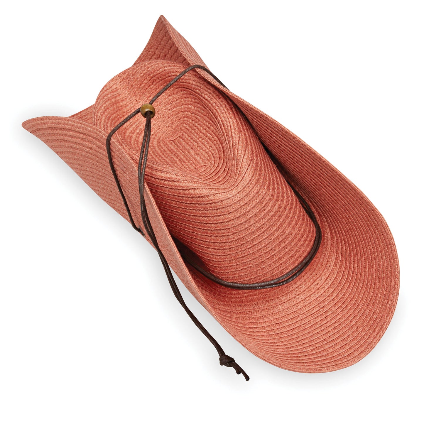 Packing view of Sanibel UPF 50+ fedora for women, coral