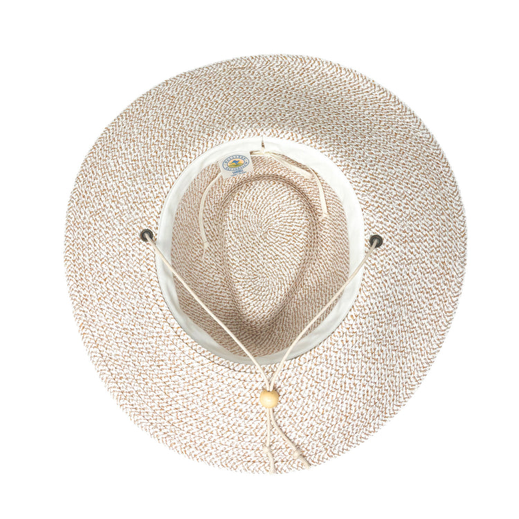 Wallaroo Women’s Sanibel sun hat, a stylish braided natural fiber fedora with wide brim, chin strap, and UPF 50+ protection, designed for extra large heads and thick hair, White/Beige