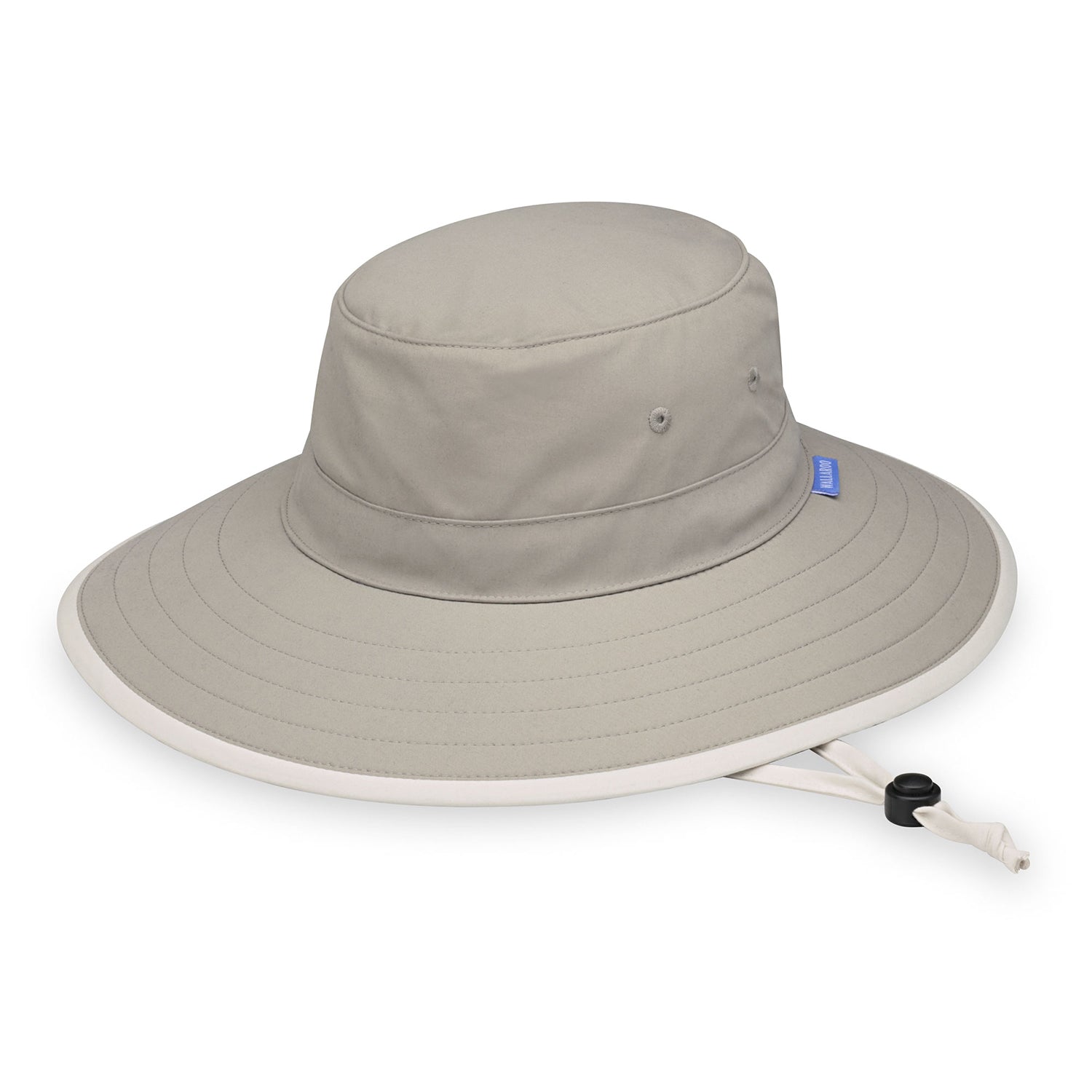 ladies wide brim ponytail sun hat with chinstrap, Stone/Natural