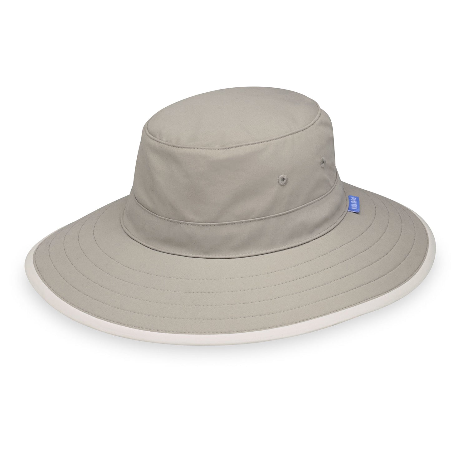 womens wide brim ponytail sun hat by Wallaroo, Stone/Natural