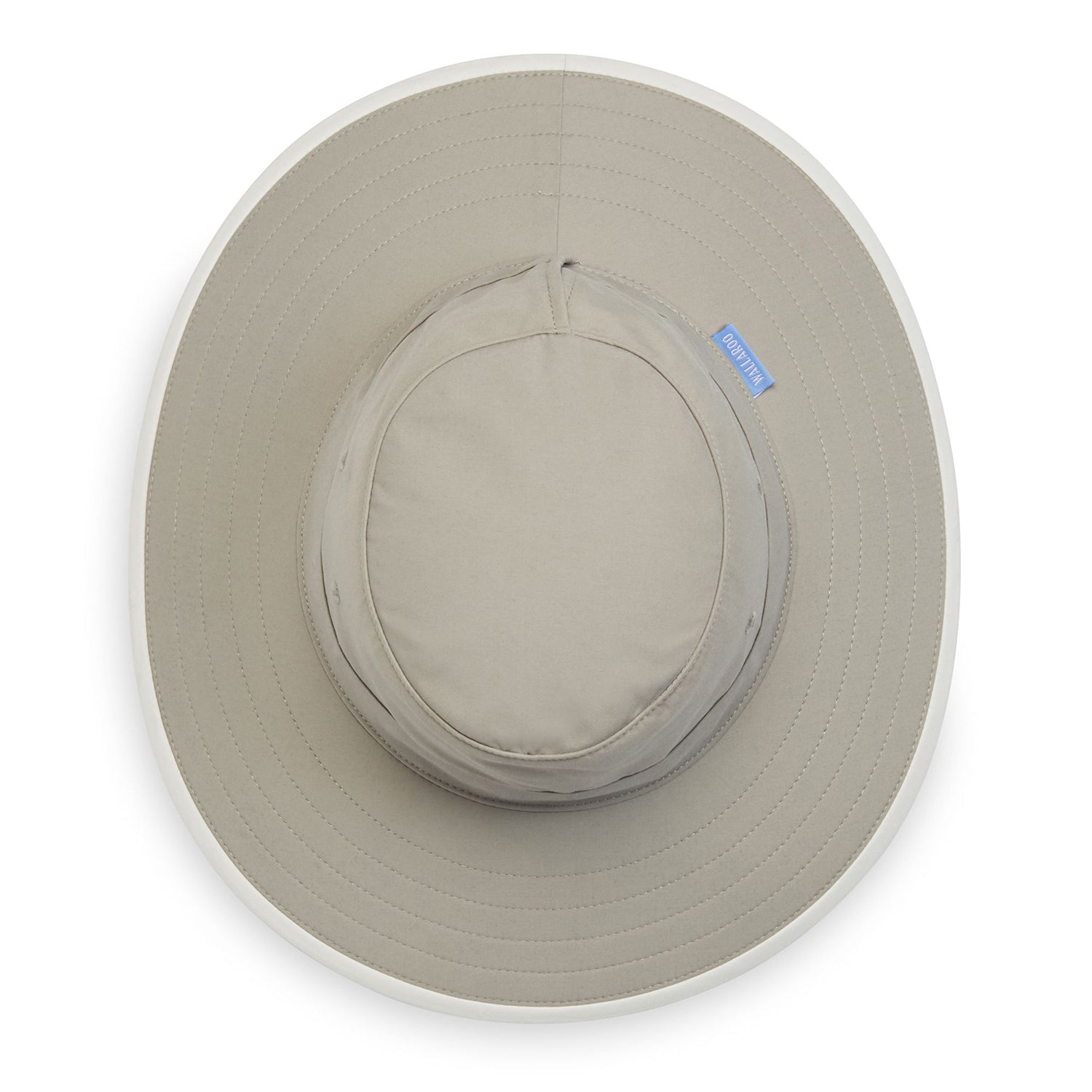top of womens wide brim ponytail sun hat by Wallaroo, Stone/Natural