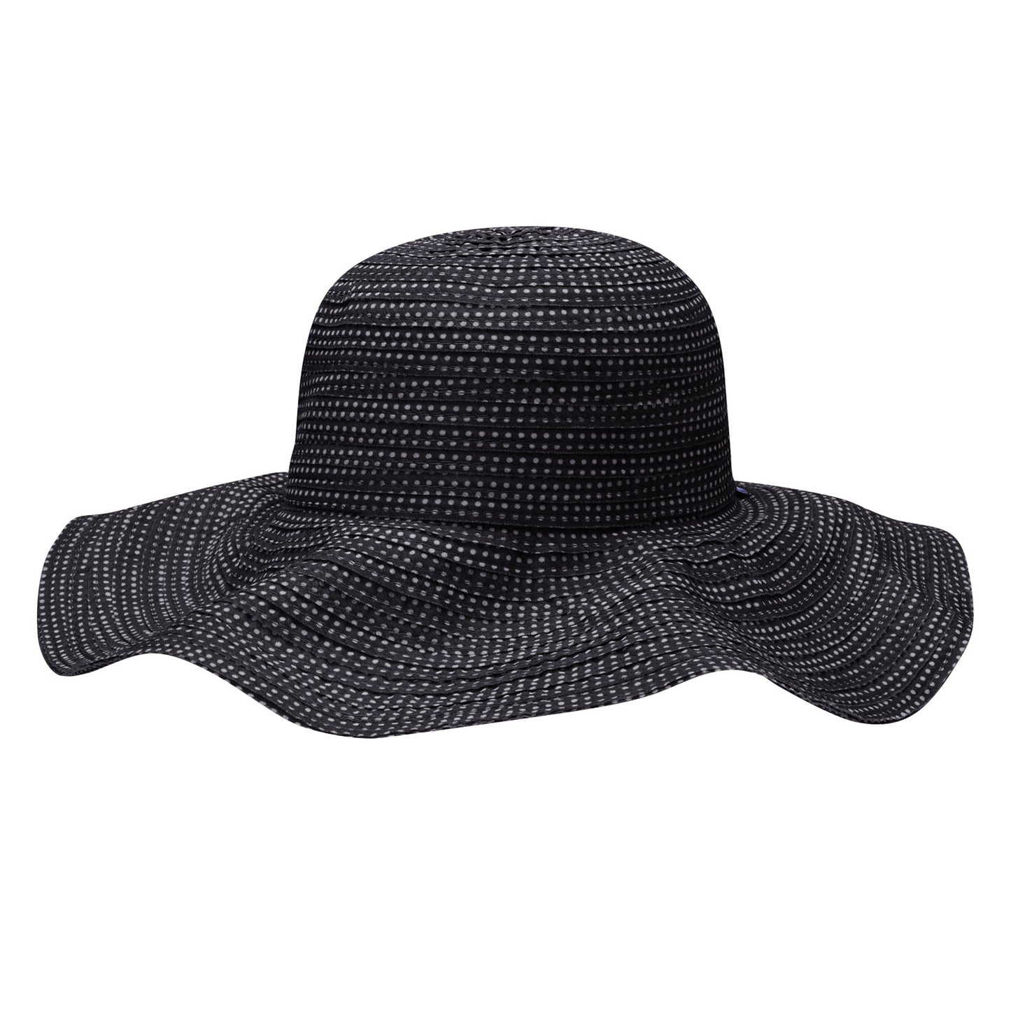 Women's Scrunchie wide brim hat in wavy form, Black/White Dots