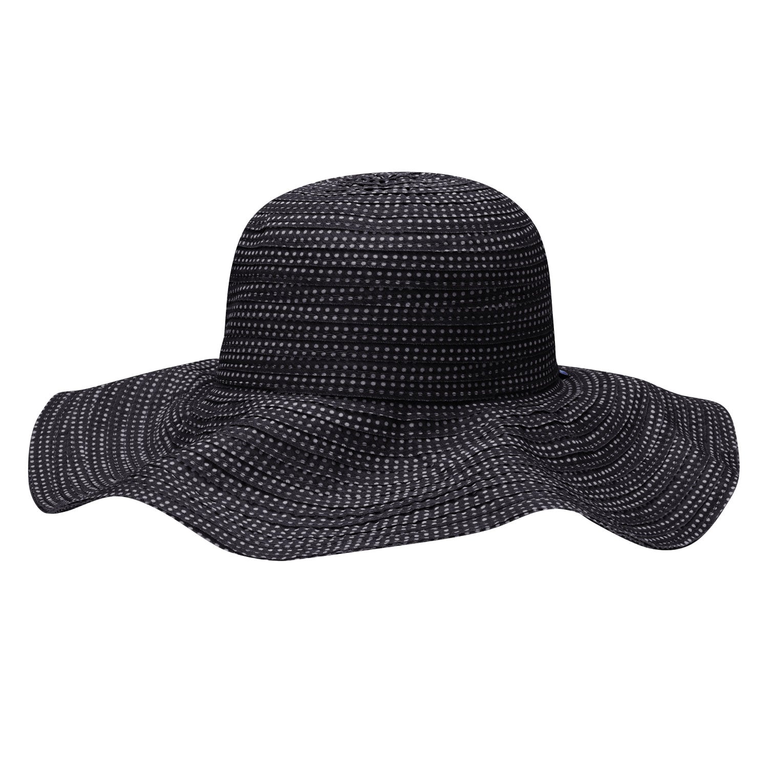 Women's Scrunchie wide brim hat in wavy form, Black/White Dots