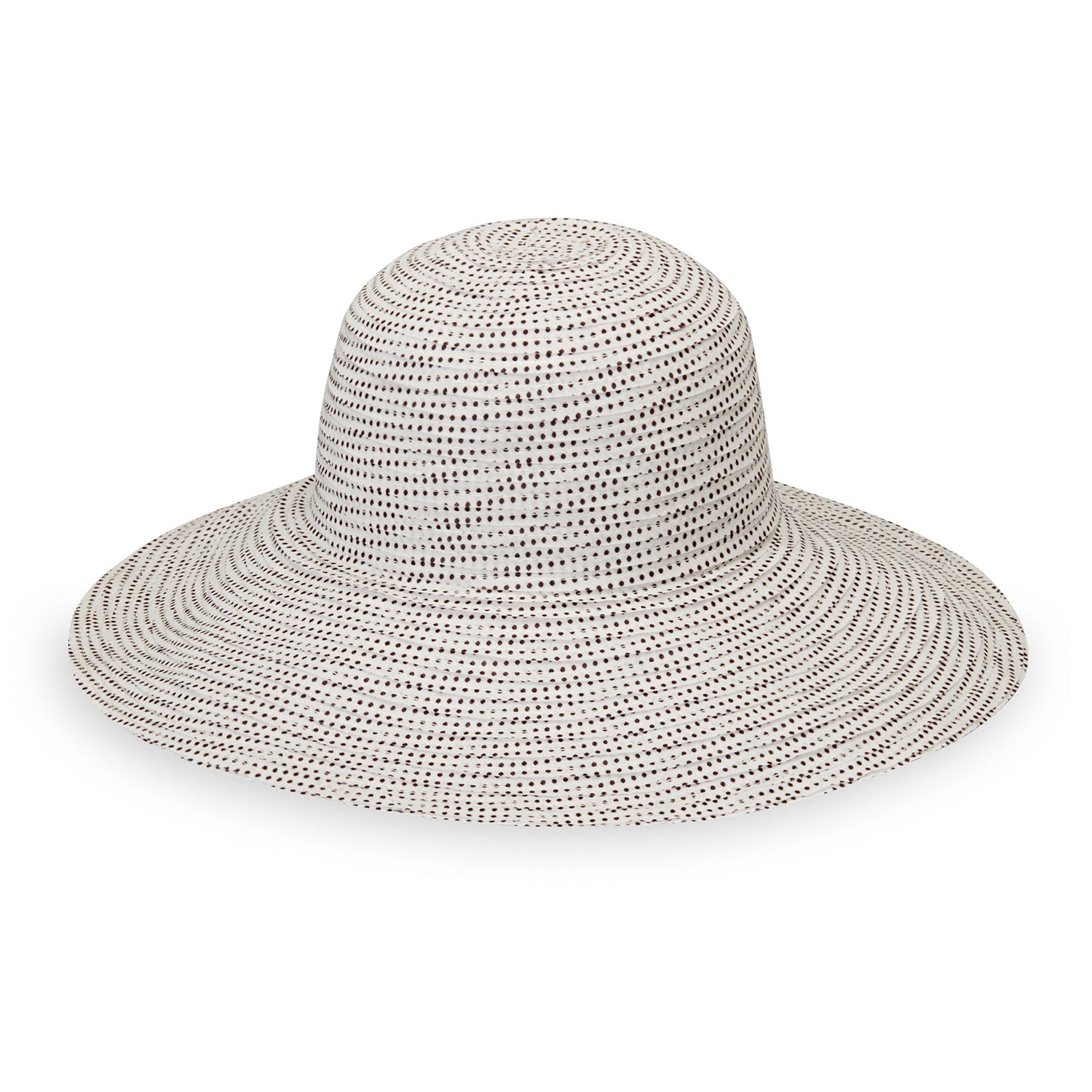Women's wide brim crown style sun hat in Natural/Brown Dots by Wallaroo