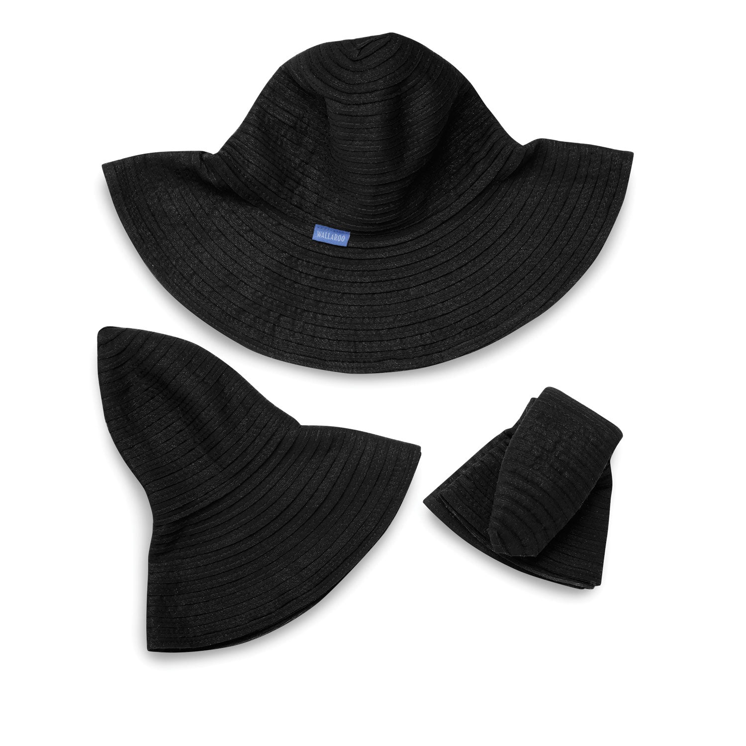 Packable view of women's Scrunchie wide brim hat, Black