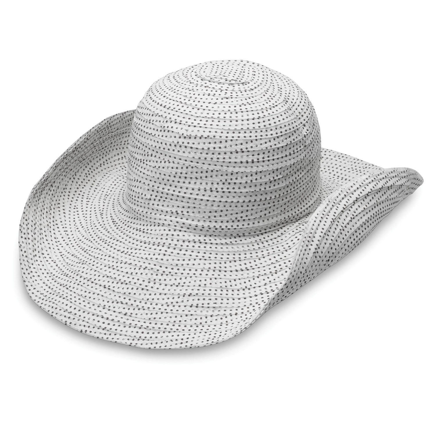 Women's Scrunchie wide brim hat in cowboy form, White/Black Dots