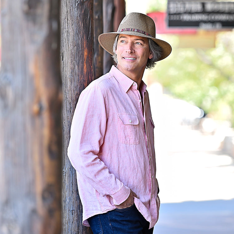 man wearing a fedora style sun hat by wallaroo, Camel, XL (61cm)