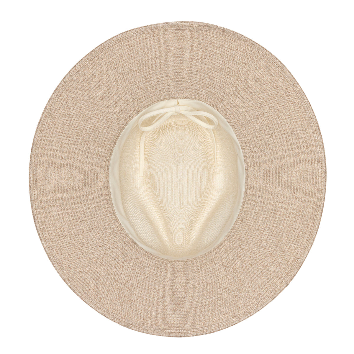 Inside view of the Wallaroo Solitaire hat by Jane Seymour in mixed camel, highlighting the adjustable internal drawstring for a custom fit against a plain white background.