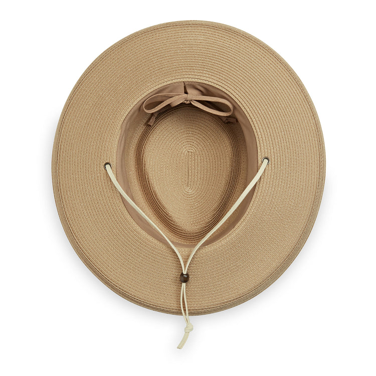 Inside of Ladies' wide brim summer sun hat by Wallaroo, Camel