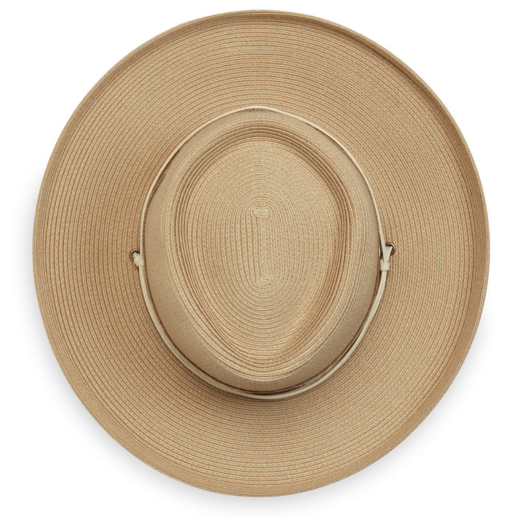 Top of Ladies' wide brim summer sun hat by Wallaroo, Camel