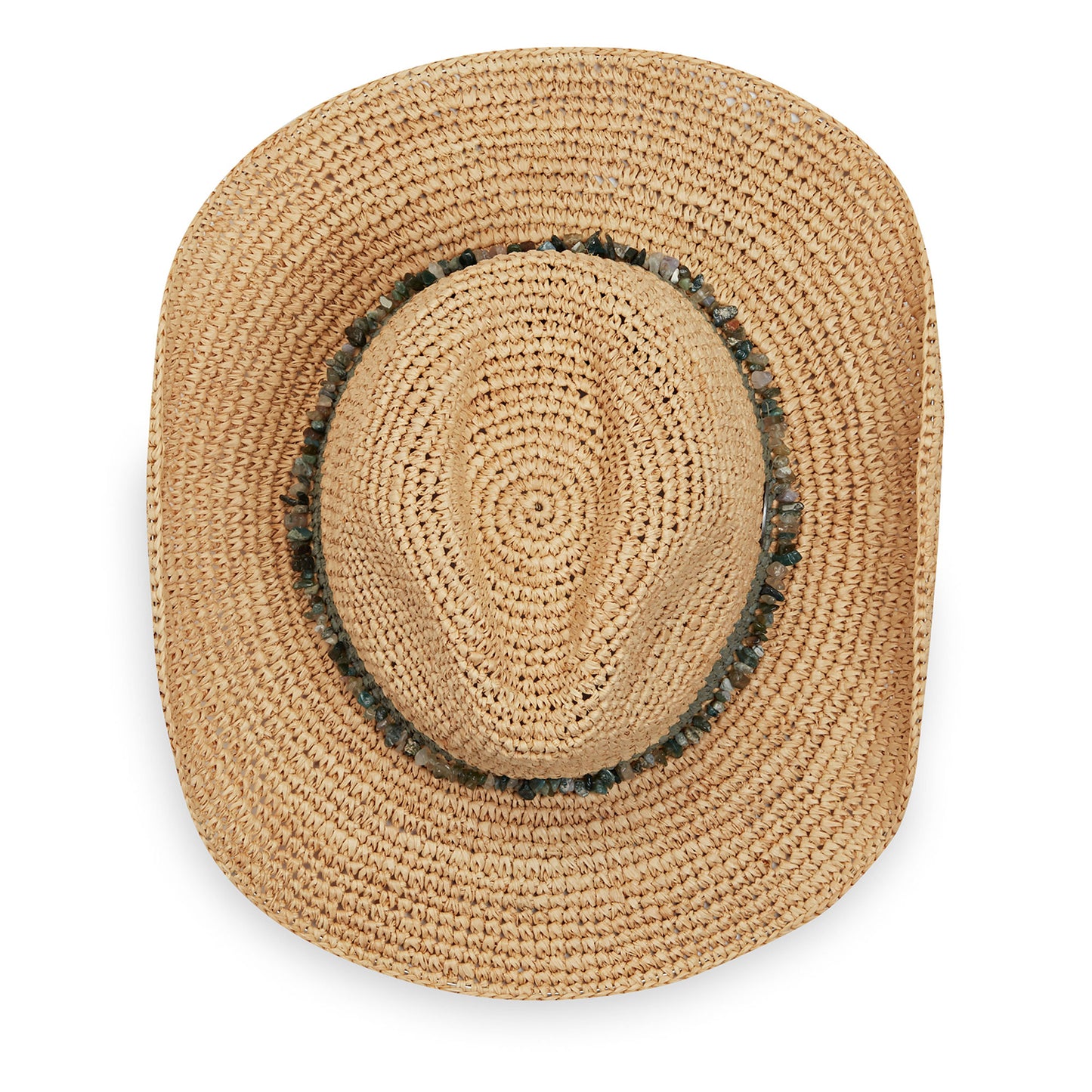Top of women's Tahiti Cowboy raffia hat, Sage