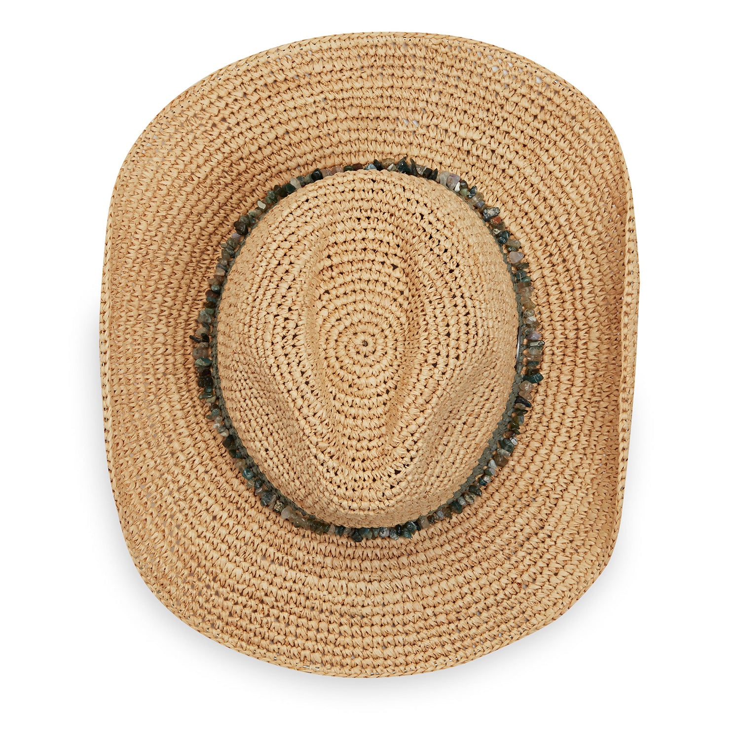 Top of women's Tahiti Cowboy raffia hat, Sage
