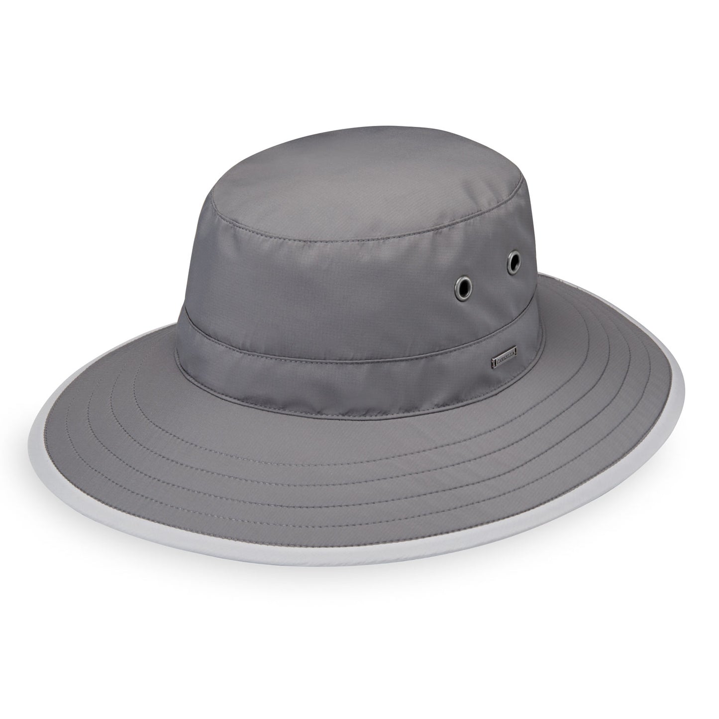 Front view of unisex Carkella by Wallaroo Tahoe bucket hat, Dark Grey/Stone