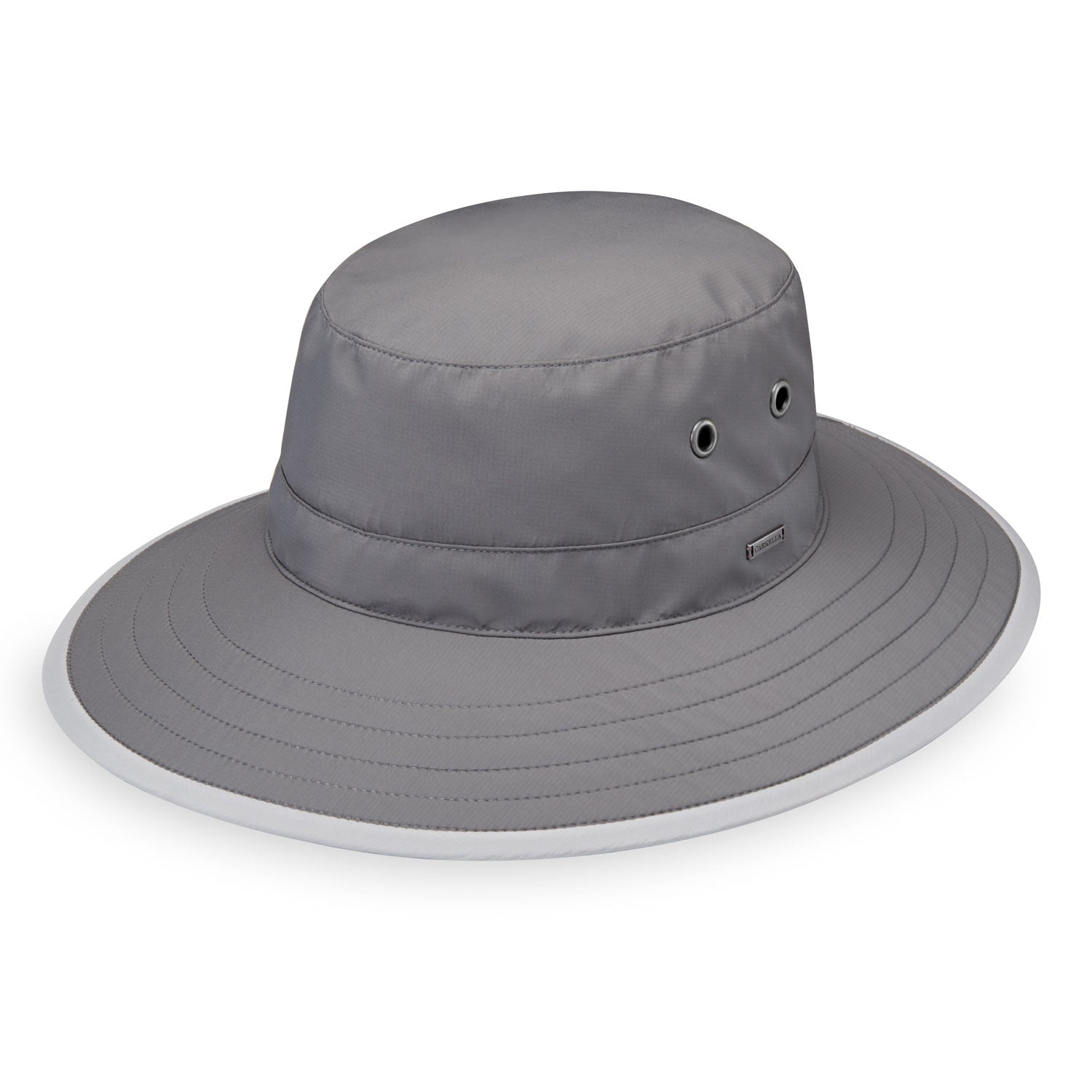 Front view of unisex Carkella by Wallaroo Tahoe bucket hat, Dark Grey/Stone