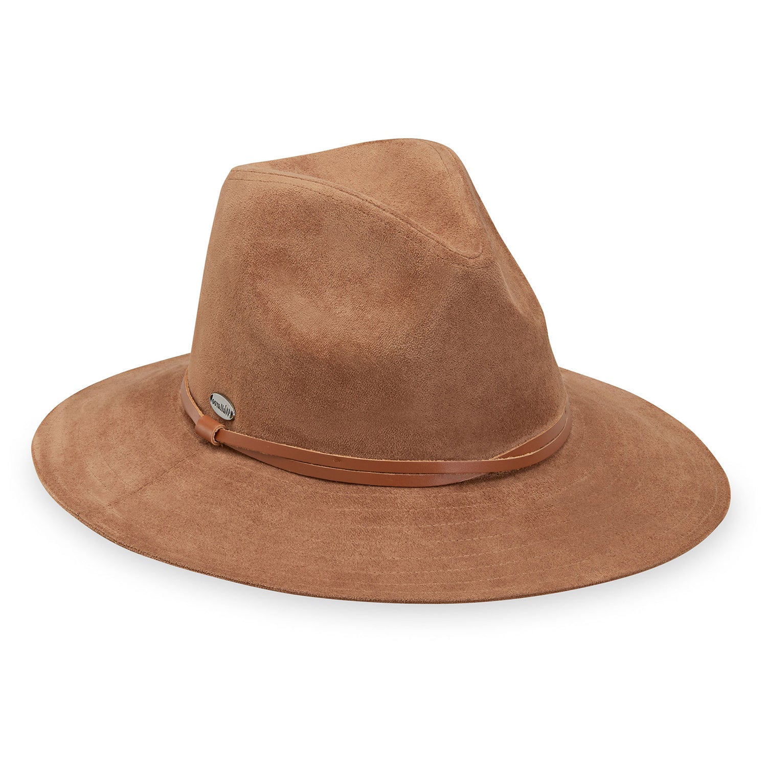 Women’s Telluride fedora hat by Wallaroo, a chic winter and fall faux suede sun hat with packable design, UPF 50+ protection, wide brim, and adjustable sizing, Chestnut