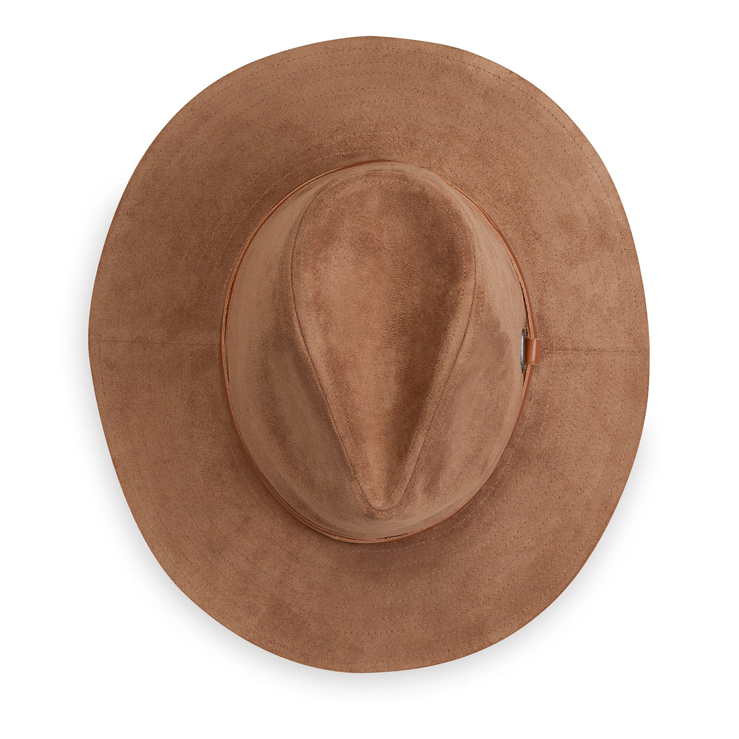Top view of unisex faux suede Telluride fedora, Chestnut
