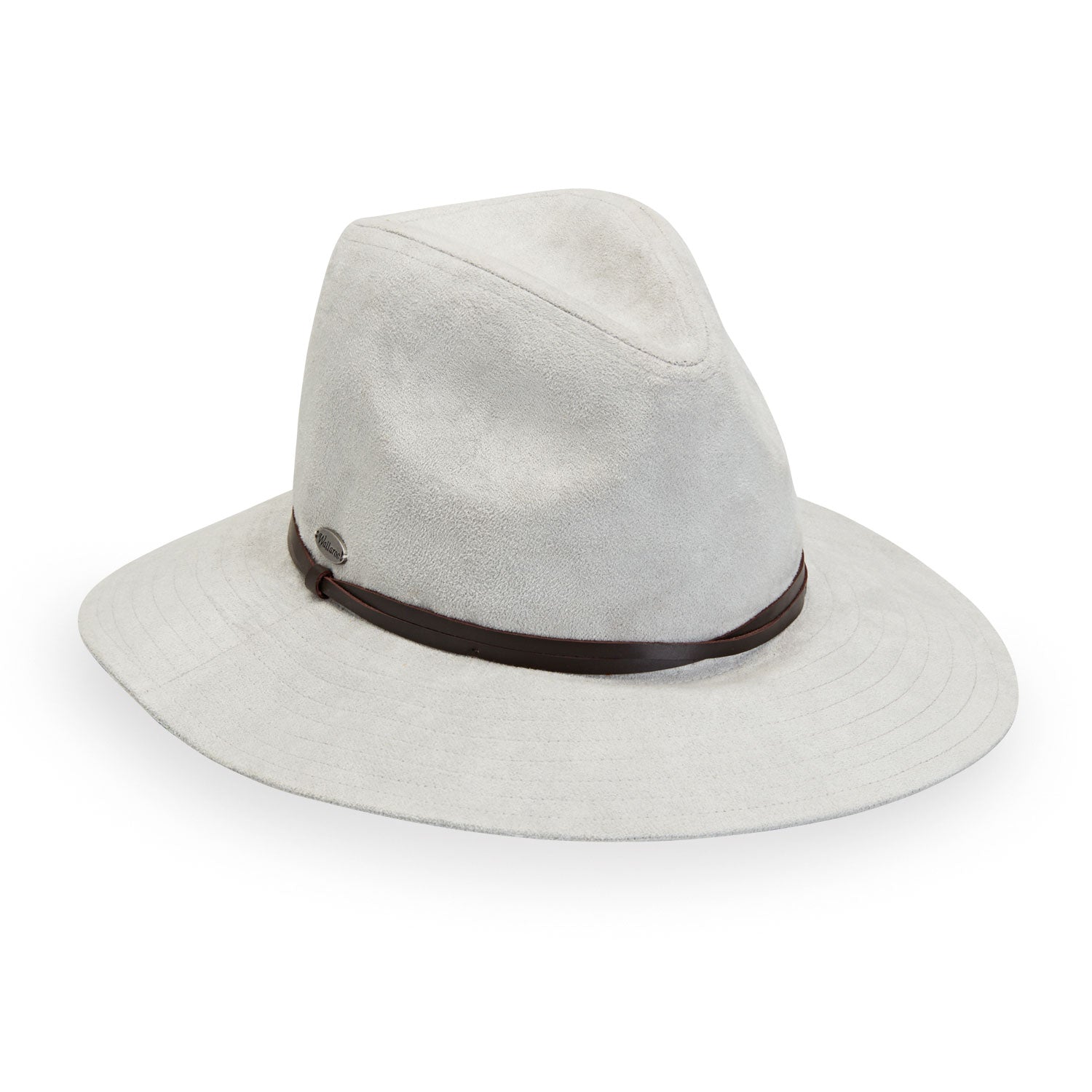 Featuring front of fedora style sun hat made from faux suede