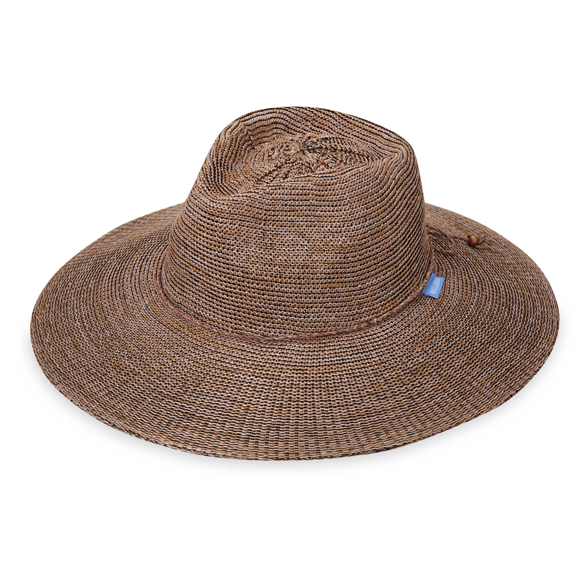 Front of women's Victoria Fedora Diva poly-straw packable hat for travel, Suede