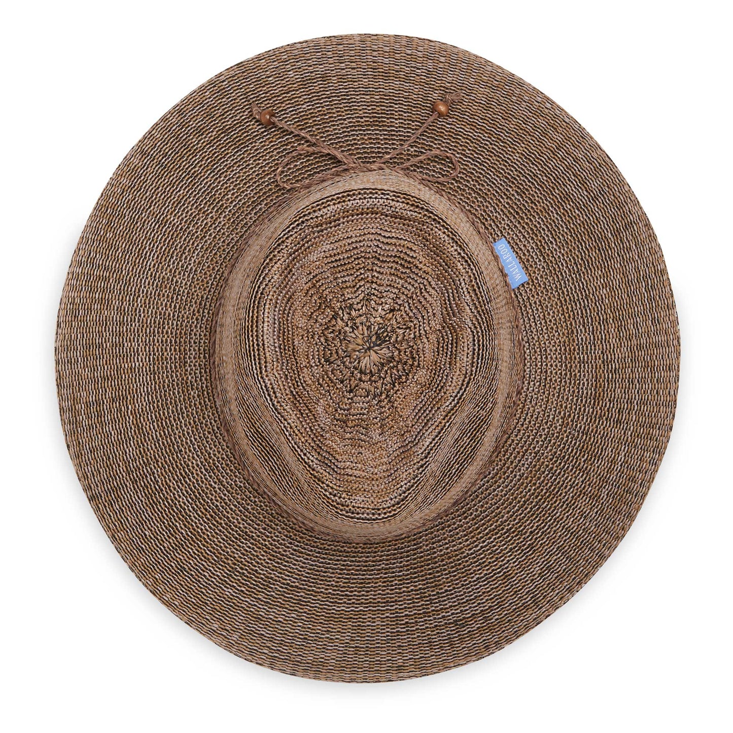 Top of women's Victoria Fedora Diva poly-straw packable hat for travel, Suede