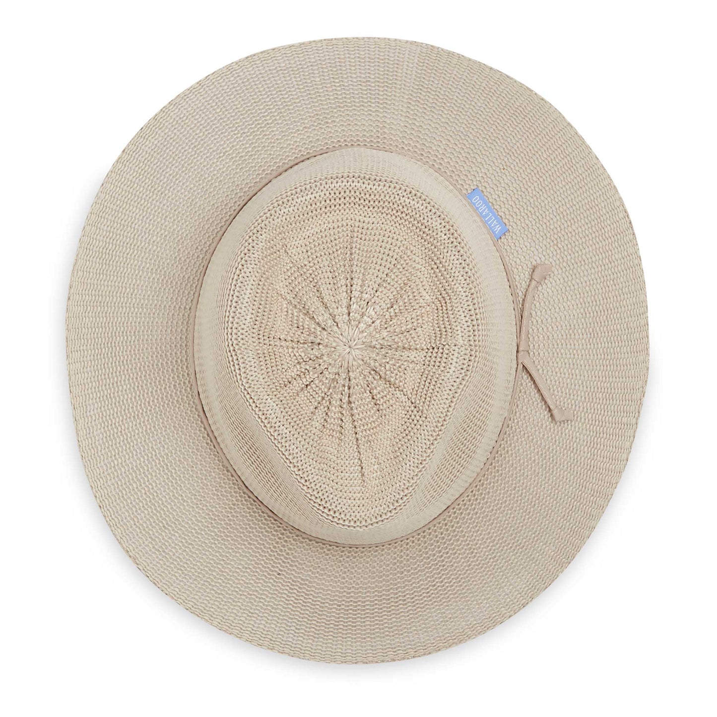 Top of women's Victoria Fedora poly-straw packable hat for travel, Stone