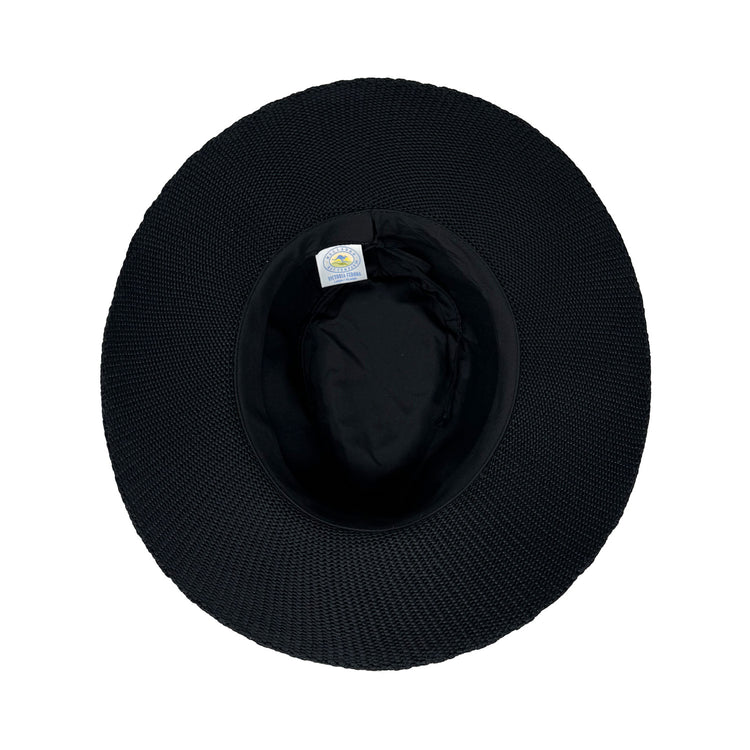 Unisex Victoria Panama fedora by Wallaroo, crafted for men and women with a wide brim, straw sun hat, packable design, and UV protection, ideal for extra-large heads, Black