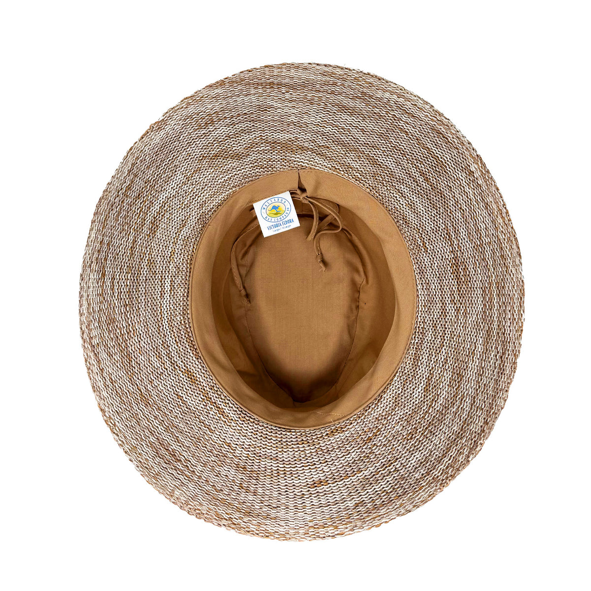 Wallaroo Victoria fedora, a stylish unisex straw Panama hat with a wide brim, Skin Cancer Foundation recommendation, UPF 50+, and adjustable sizing for beach and travel, Mixed Camel