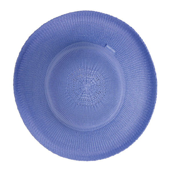 Top view of Women's Victoria round crown hat in hydrangea color. 