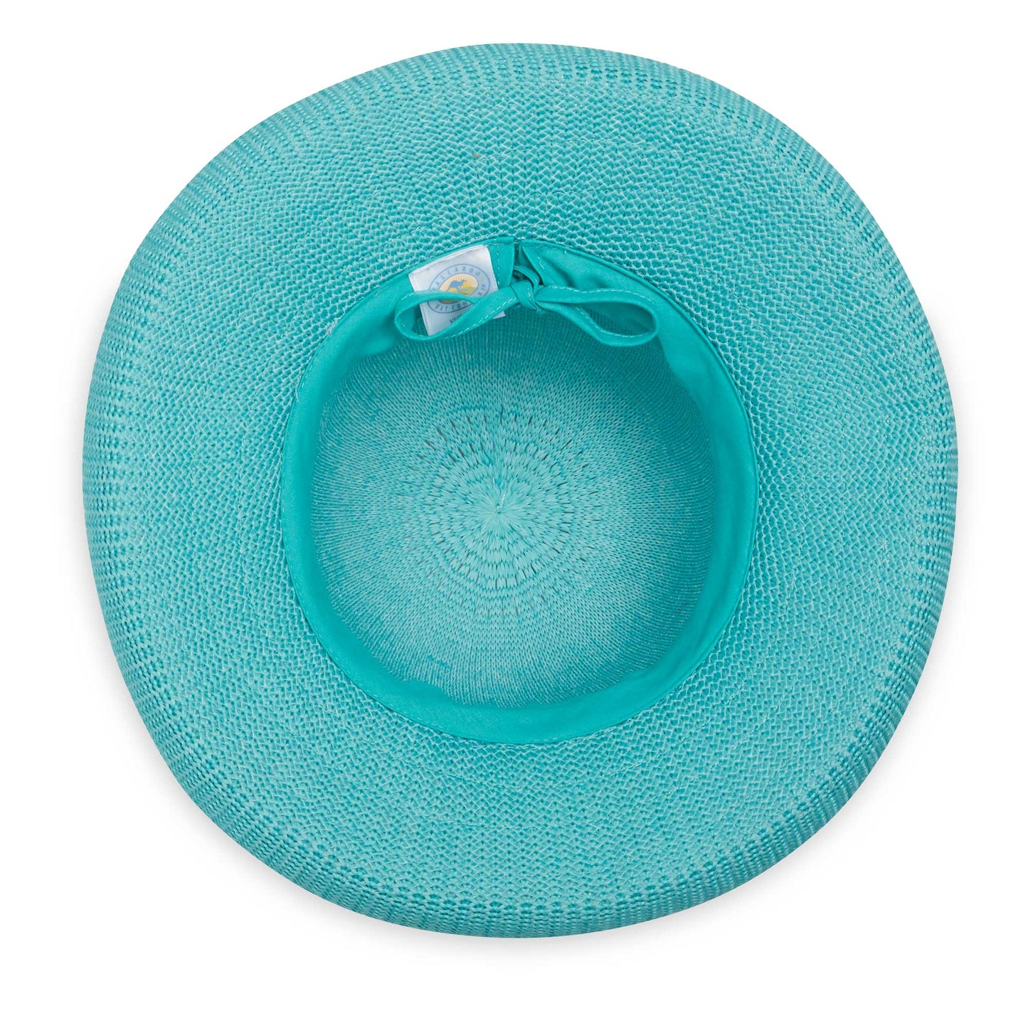 Inside of women's Victoria poly straw sun hat with upturned brim, Jade