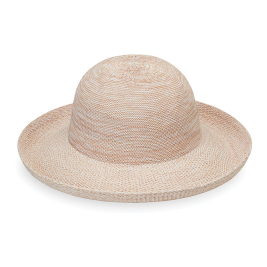 Side view of Women's wide brim sun hat in Mixed Beige by Wallaroo