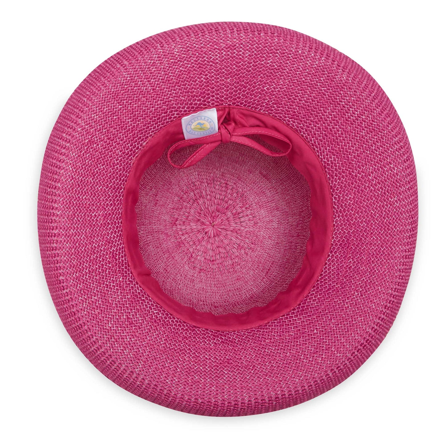 Bottom of women's Victoria poly straw sun hat with upturned brim, Raspberry