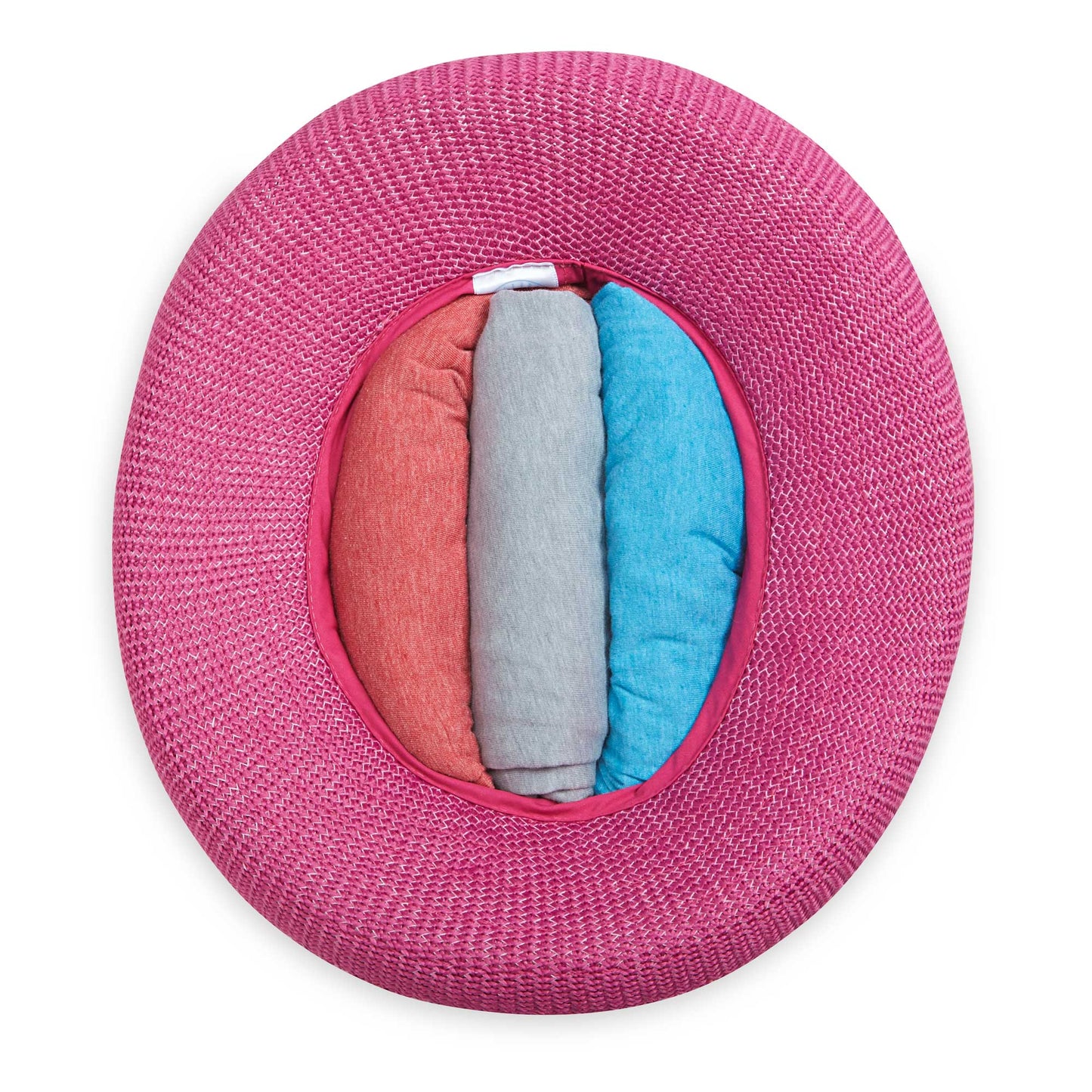 Women's Victoria poly straw sun hat with upturned brim packed, Raspberry