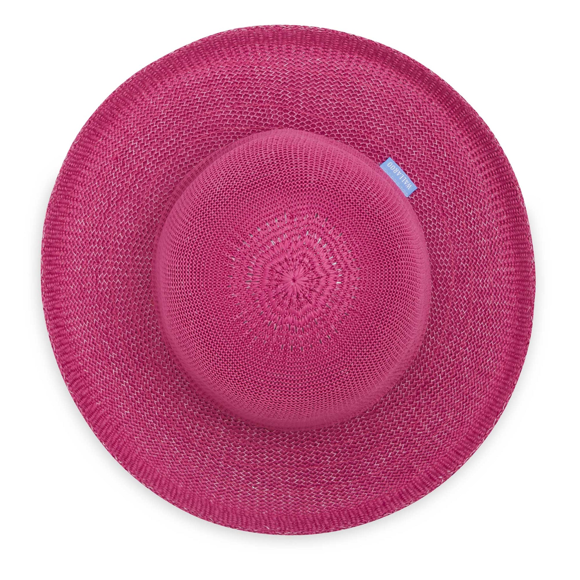 Top of women's Victoria poly straw sun hat with upturned brim, Raspberry