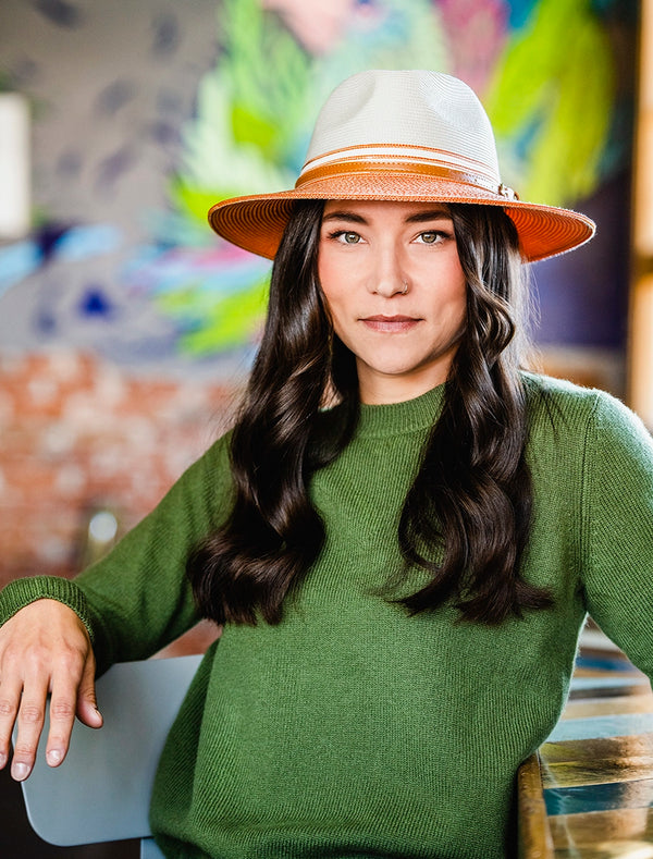 Woman wearing a fedora style sun hat by Wallaroo