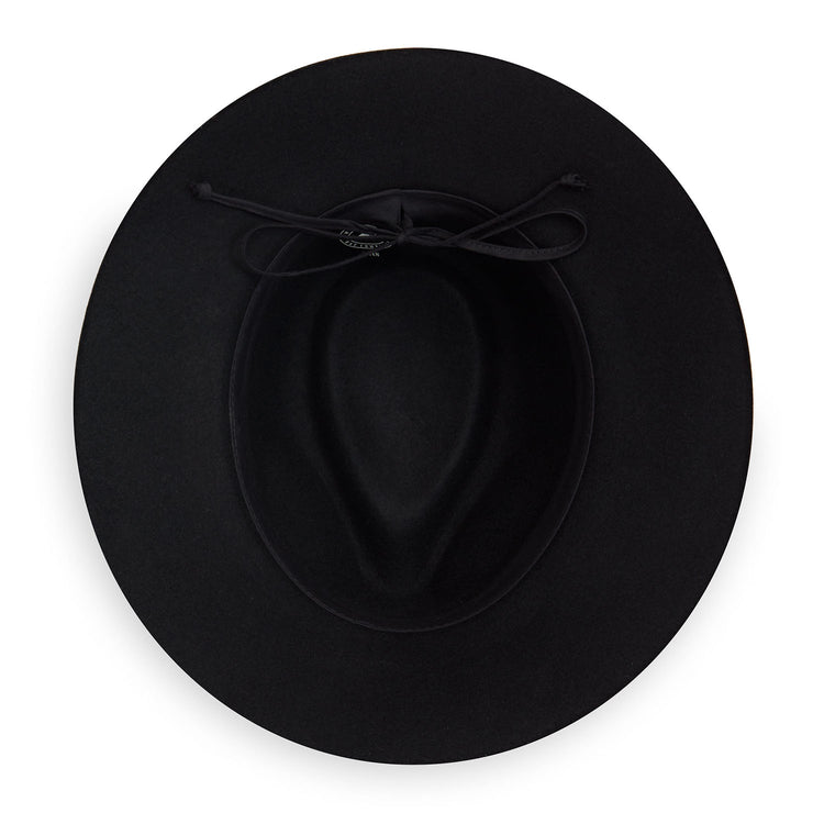 Bottom of Women's Aspen Wool Felt Fedora Sun Hat in Black from Wallaroo