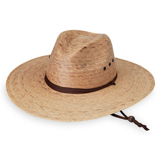 Fedora Style Baja UPF Straw Sun Hat with Chinstrap in Camel from Wallaroo